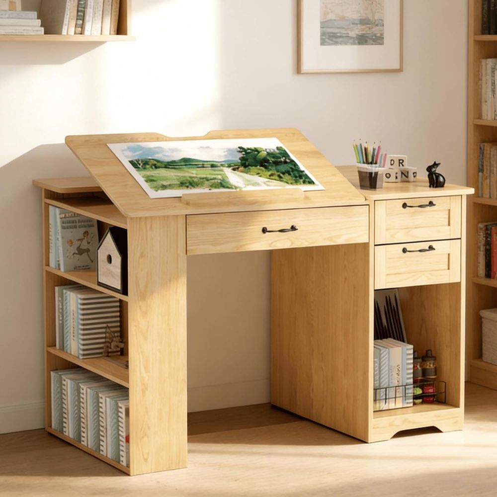 Art & Craft Kids Salon - Adjustable Desk with Storage, Open Shelves,