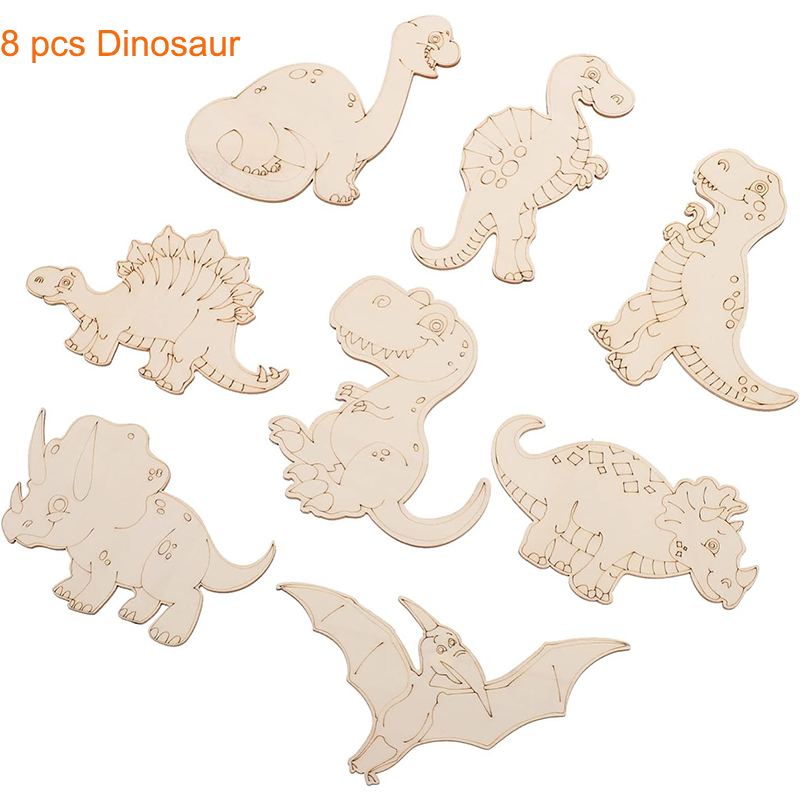 Art Craft Dinosaurs - 8 Pieces Unfinished Wooden Dinosaur Animal