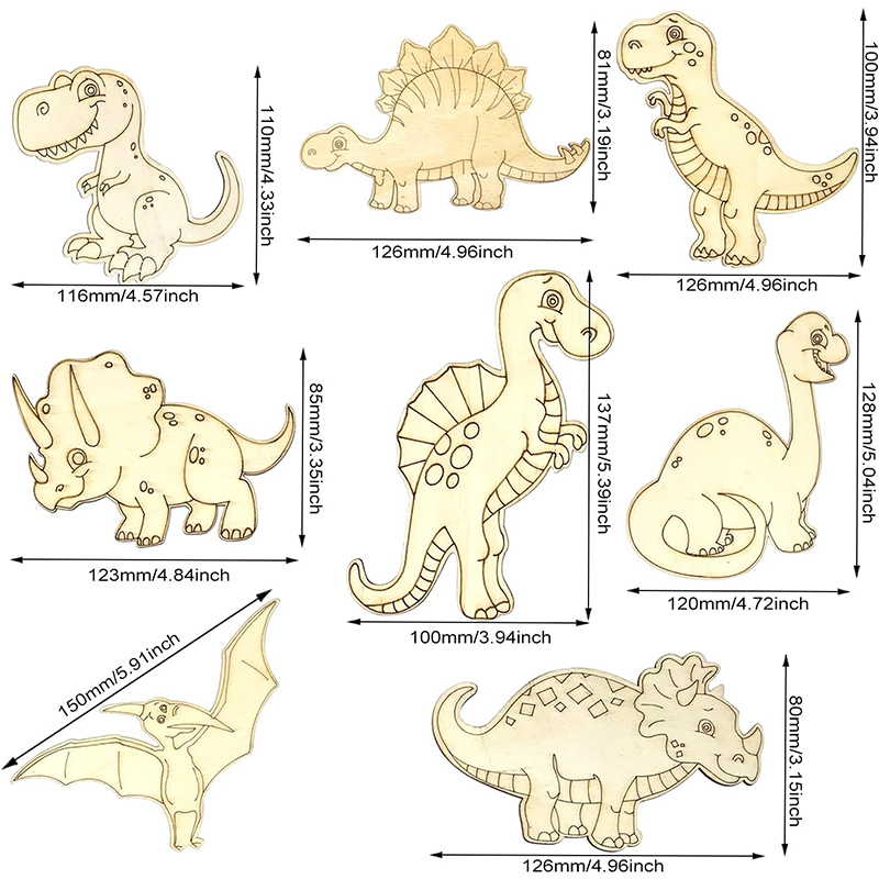 8 Pieces Unfinished Wooden Din - Art Craft Dinosaurs review and price