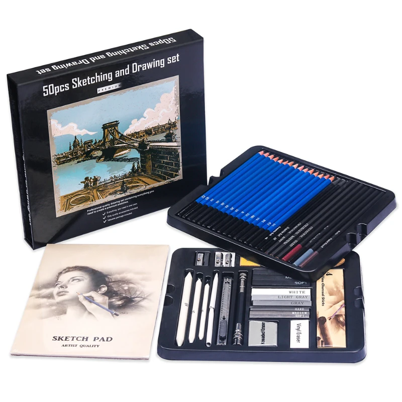 50 Pcs Sketching Pencil Set Wo - Sketching Charcoal Set review and price