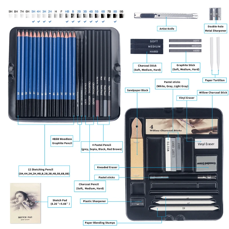 50 Pcs Sketching Pencil Set Wo - Sketching Charcoal Set review and price