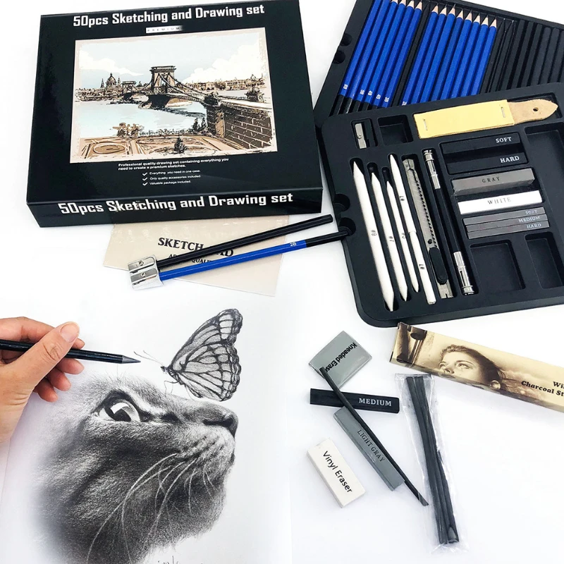 50 Pcs Sketching Pencil Set Wo - Sketching Charcoal Set review and price