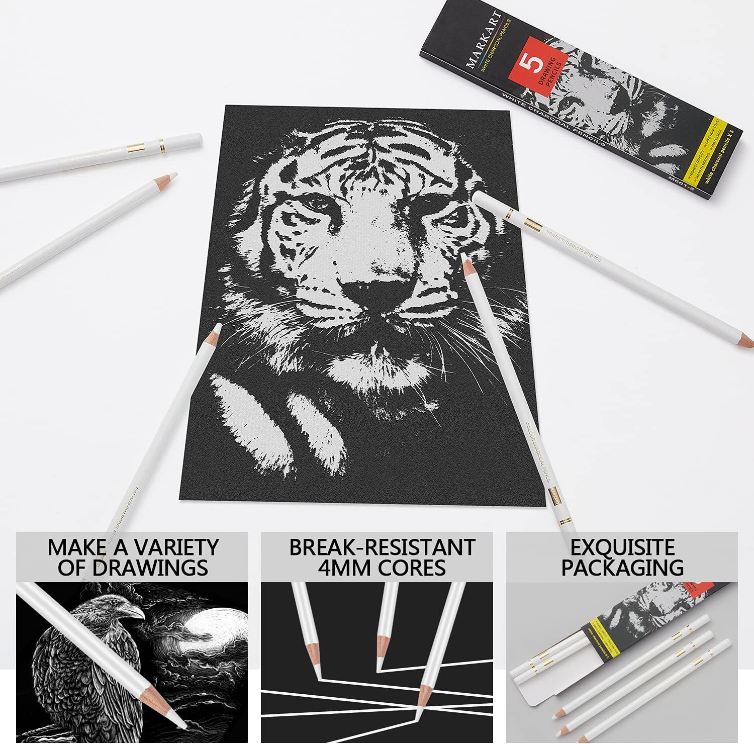 White Charcoal Pencils Set for - Sketching Charcoal Set review and price