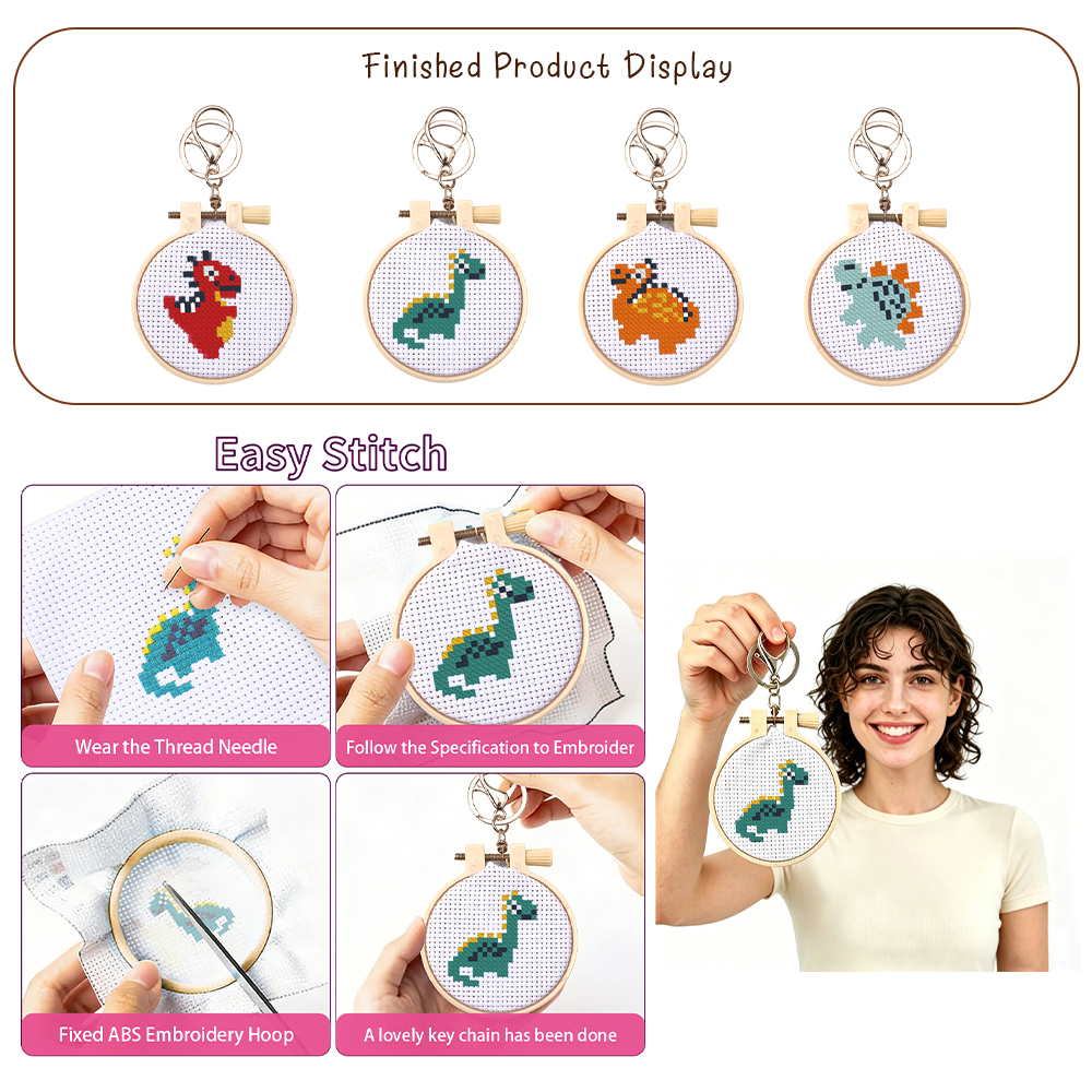 Easy Stitch Dinosaur Keychain  - Art Craft Dinosaurs review and price